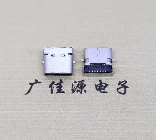 德州type c24p板上双壳连接器接口 DIP+SMT L=10.0脚长1.6母头